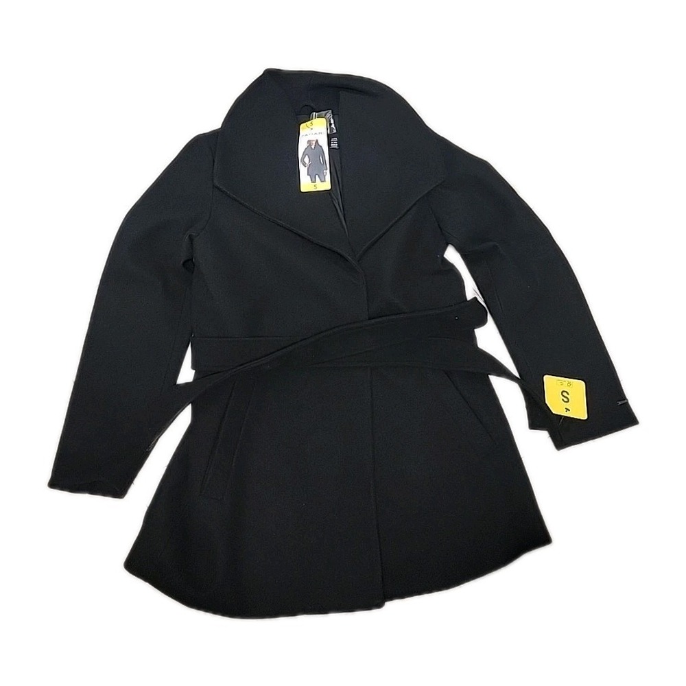 Tahari Women's Water Resistant Tie Belt Trench Wrap Coat Jacket, Black,‎ Small